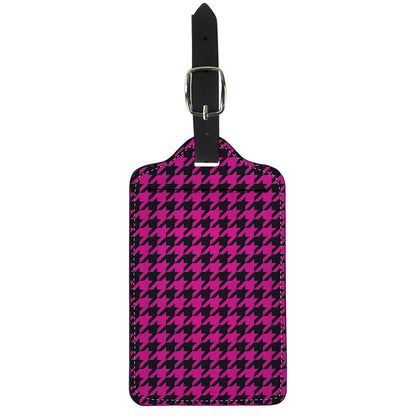 Magenta Pink And Black Houndstooth Print Luggage Tag