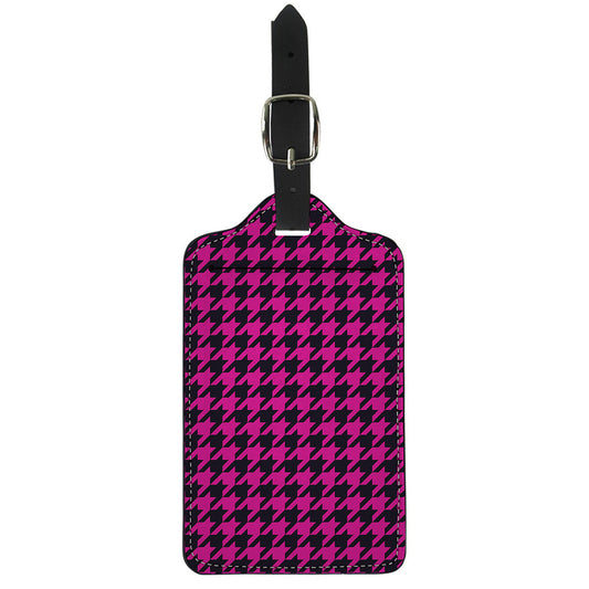 Magenta Pink And Black Houndstooth Print Luggage Tag