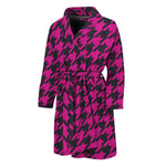 Magenta Pink And Black Houndstooth Print Men's Bathrobe