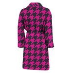 Magenta Pink And Black Houndstooth Print Men's Bathrobe