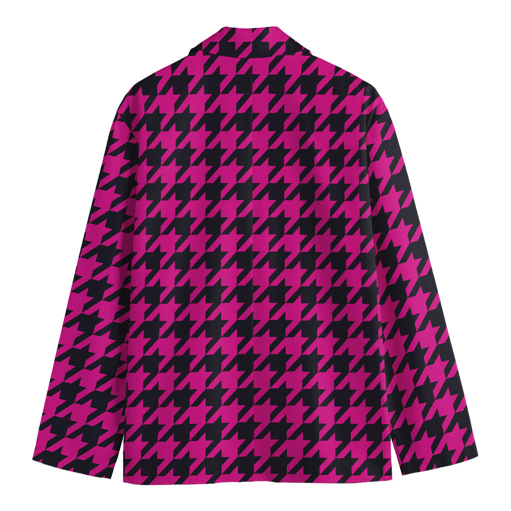 Magenta Pink And Black Houndstooth Print Men's Blazer