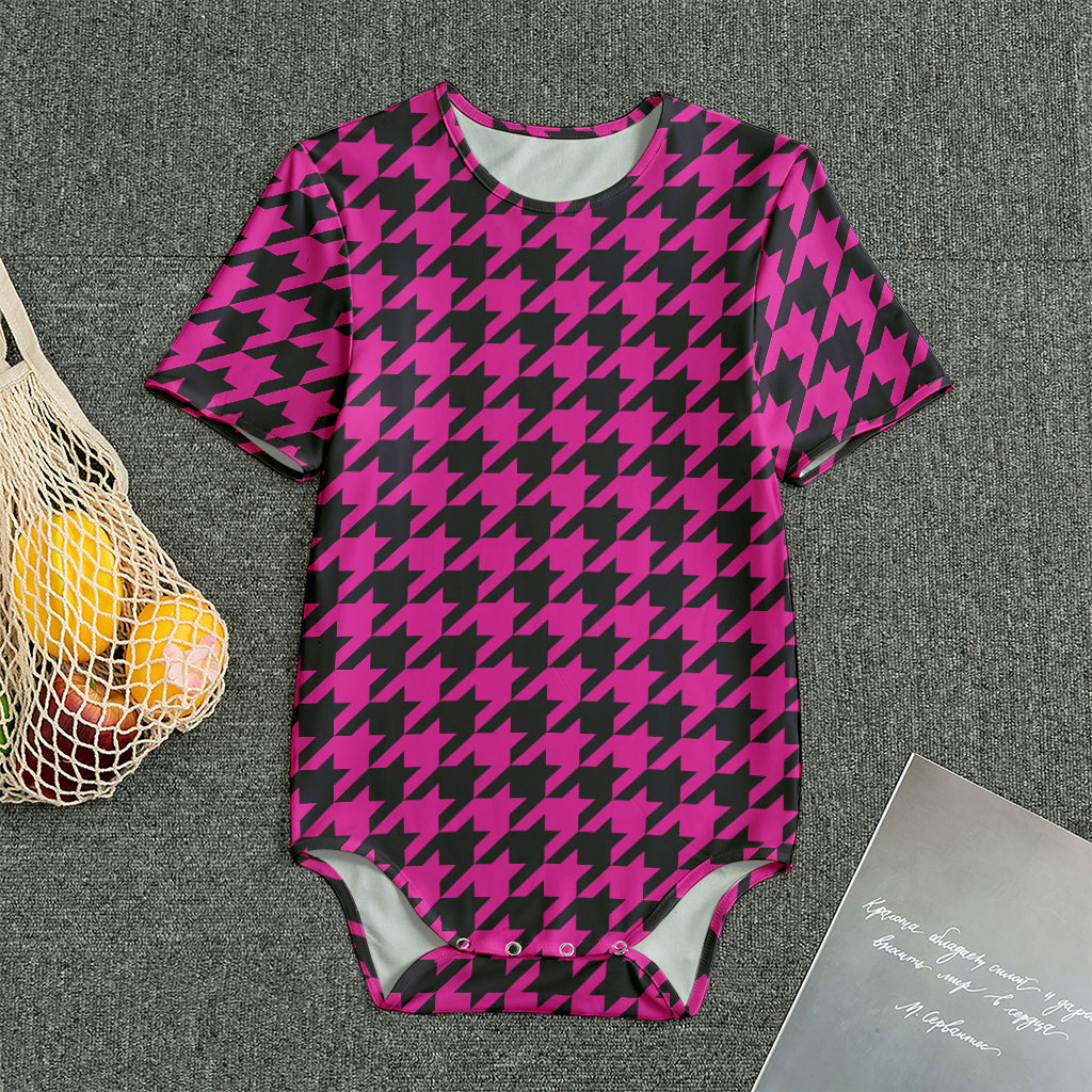 Magenta Pink And Black Houndstooth Print Men's Bodysuit
