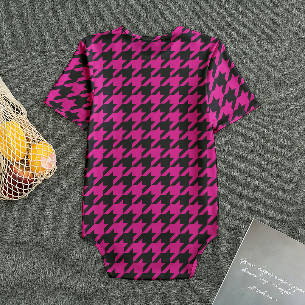 Magenta Pink And Black Houndstooth Print Men's Bodysuit