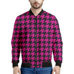 Magenta Pink And Black Houndstooth Print Men's Bomber Jacket