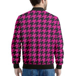 Magenta Pink And Black Houndstooth Print Men's Bomber Jacket