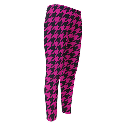 Magenta Pink And Black Houndstooth Print Men's Compression Pants