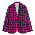 Magenta Pink And Black Houndstooth Print Men's Cotton Blazer