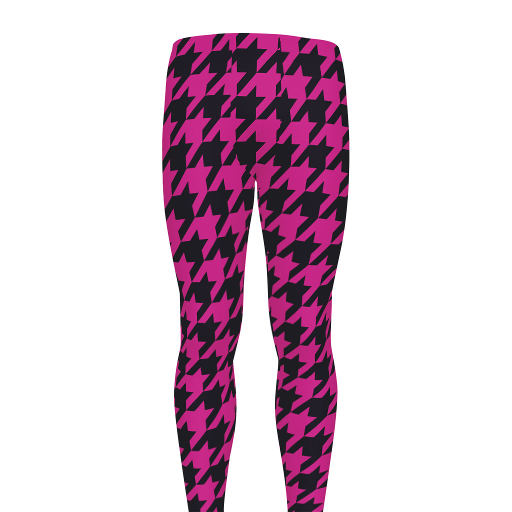 Magenta Pink And Black Houndstooth Print Men's leggings