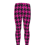 Magenta Pink And Black Houndstooth Print Men's leggings