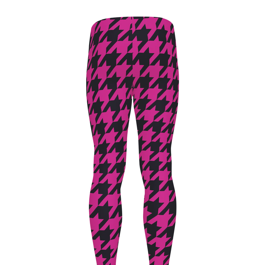 Magenta Pink And Black Houndstooth Print Men's leggings
