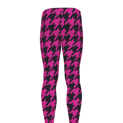 Magenta Pink And Black Houndstooth Print Men's leggings