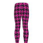 Magenta Pink And Black Houndstooth Print Men's leggings