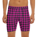 Magenta Pink And Black Houndstooth Print Men's Long Boxer Briefs
