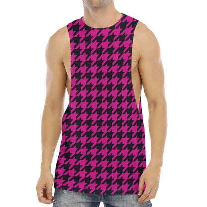 Magenta Pink And Black Houndstooth Print Men's Muscle Tank Top