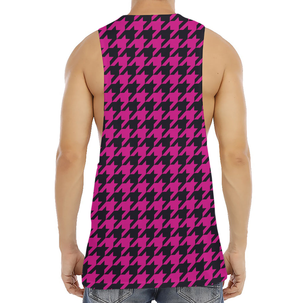 Magenta Pink And Black Houndstooth Print Men's Muscle Tank Top