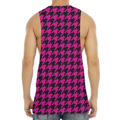 Magenta Pink And Black Houndstooth Print Men's Muscle Tank Top