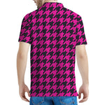 Magenta Pink And Black Houndstooth Print Men's Polo Shirt