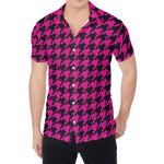 Magenta Pink And Black Houndstooth Print Men's Shirt