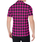 Magenta Pink And Black Houndstooth Print Men's Shirt