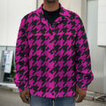 Magenta Pink And Black Houndstooth Print Men's Shirt Jacket