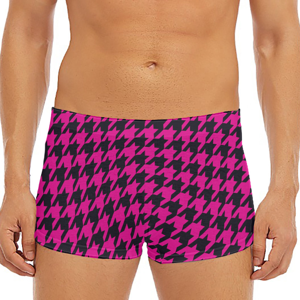 Magenta Pink And Black Houndstooth Print Men's Short Boxer Briefs