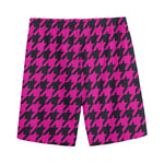 Magenta Pink And Black Houndstooth Print Men's Sports Shorts