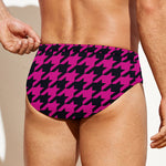 Magenta Pink And Black Houndstooth Print Men's Swim Briefs