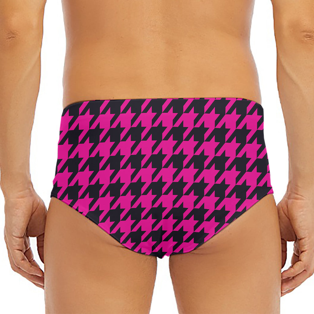 Magenta Pink And Black Houndstooth Print Men's Triangle Swim Briefs