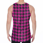 Magenta Pink And Black Houndstooth Print Men's Velvet Tank Top