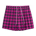 Magenta Pink And Black Houndstooth Print Mesh Shorts