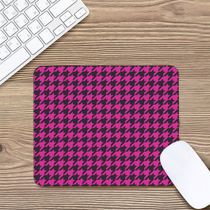 Magenta Pink And Black Houndstooth Print Mouse Pad