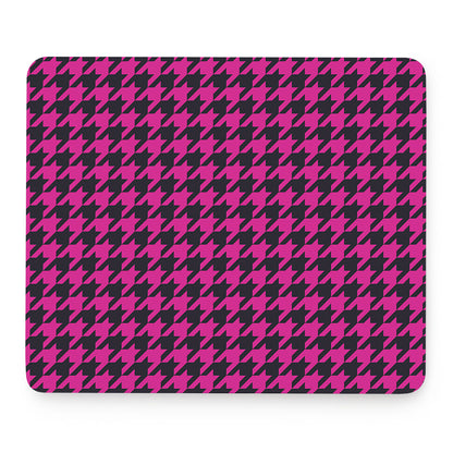 Magenta Pink And Black Houndstooth Print Mouse Pad