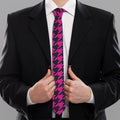 Magenta Pink And Black Houndstooth Print Necktie