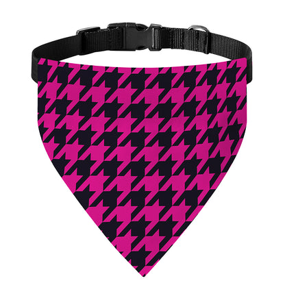 Magenta Pink And Black Houndstooth Print Over The Collar Dog Bandana