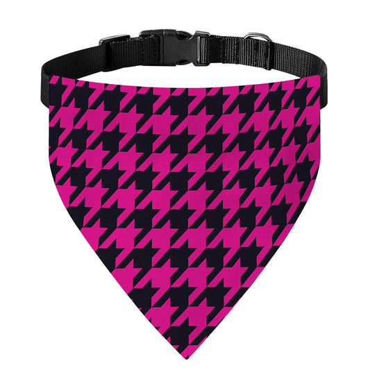 Magenta Pink And Black Houndstooth Print Over The Collar Dog Bandana