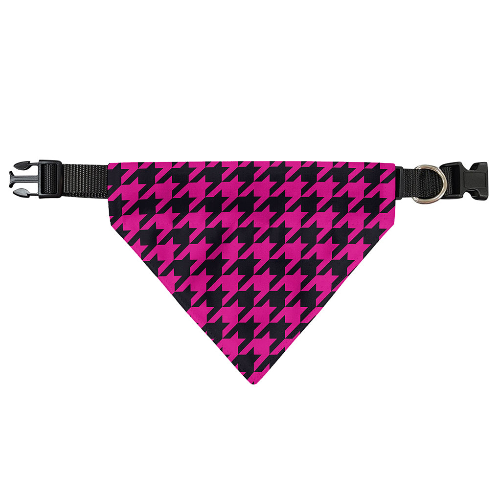 Magenta Pink And Black Houndstooth Print Over The Collar Dog Bandana