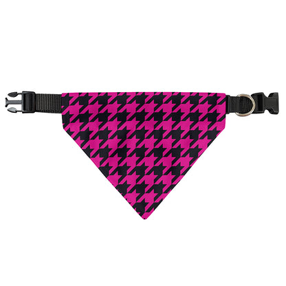 Magenta Pink And Black Houndstooth Print Over The Collar Dog Bandana