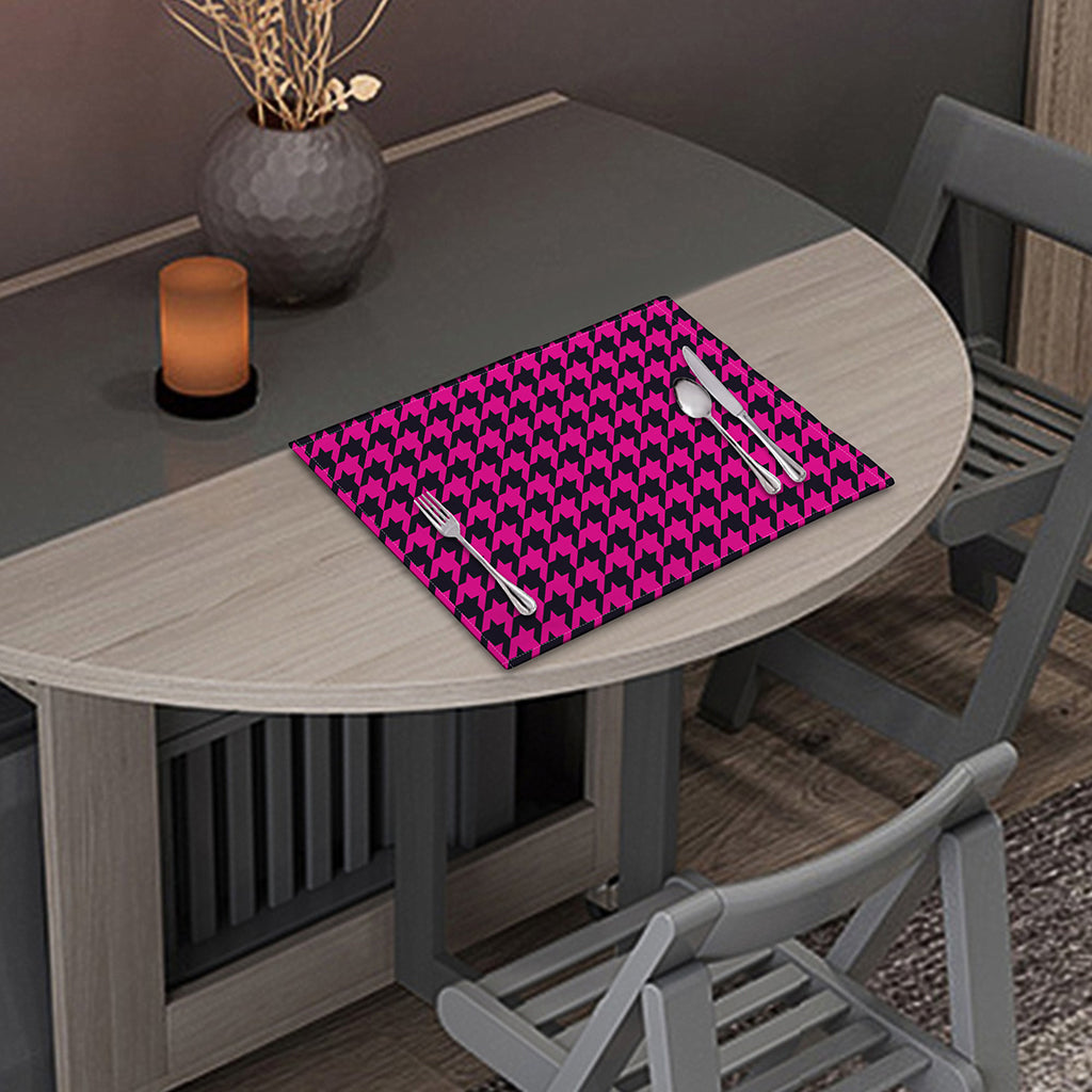 Magenta Pink And Black Houndstooth Print Placemat