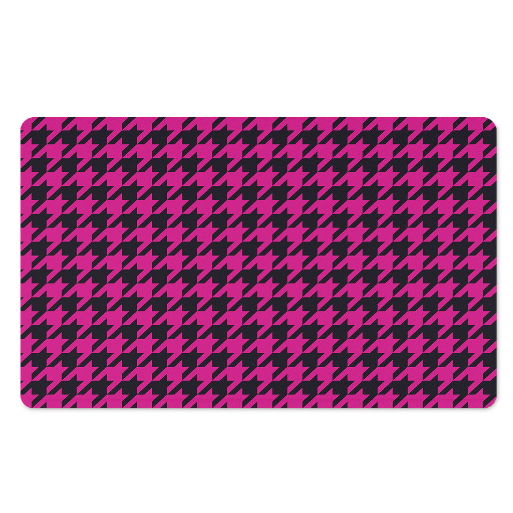 Magenta Pink And Black Houndstooth Print Polyester Doormat