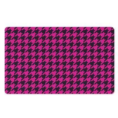 Magenta Pink And Black Houndstooth Print Polyester Doormat