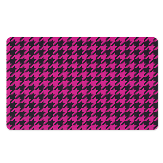 Magenta Pink And Black Houndstooth Print Polyester Doormat