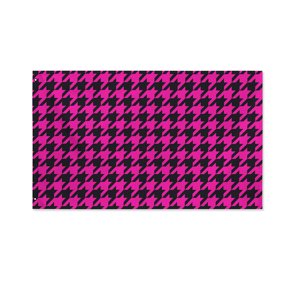 Magenta Pink And Black Houndstooth Print Polyester Flag