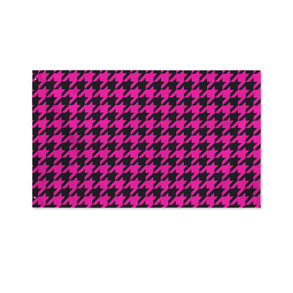 Magenta Pink And Black Houndstooth Print Polyester Flag