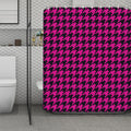 Magenta Pink And Black Houndstooth Print Polyester Shower Curtain
