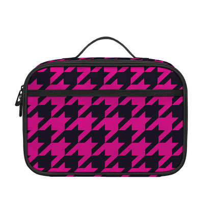 Magenta Pink And Black Houndstooth Print Portable Lunch Bag