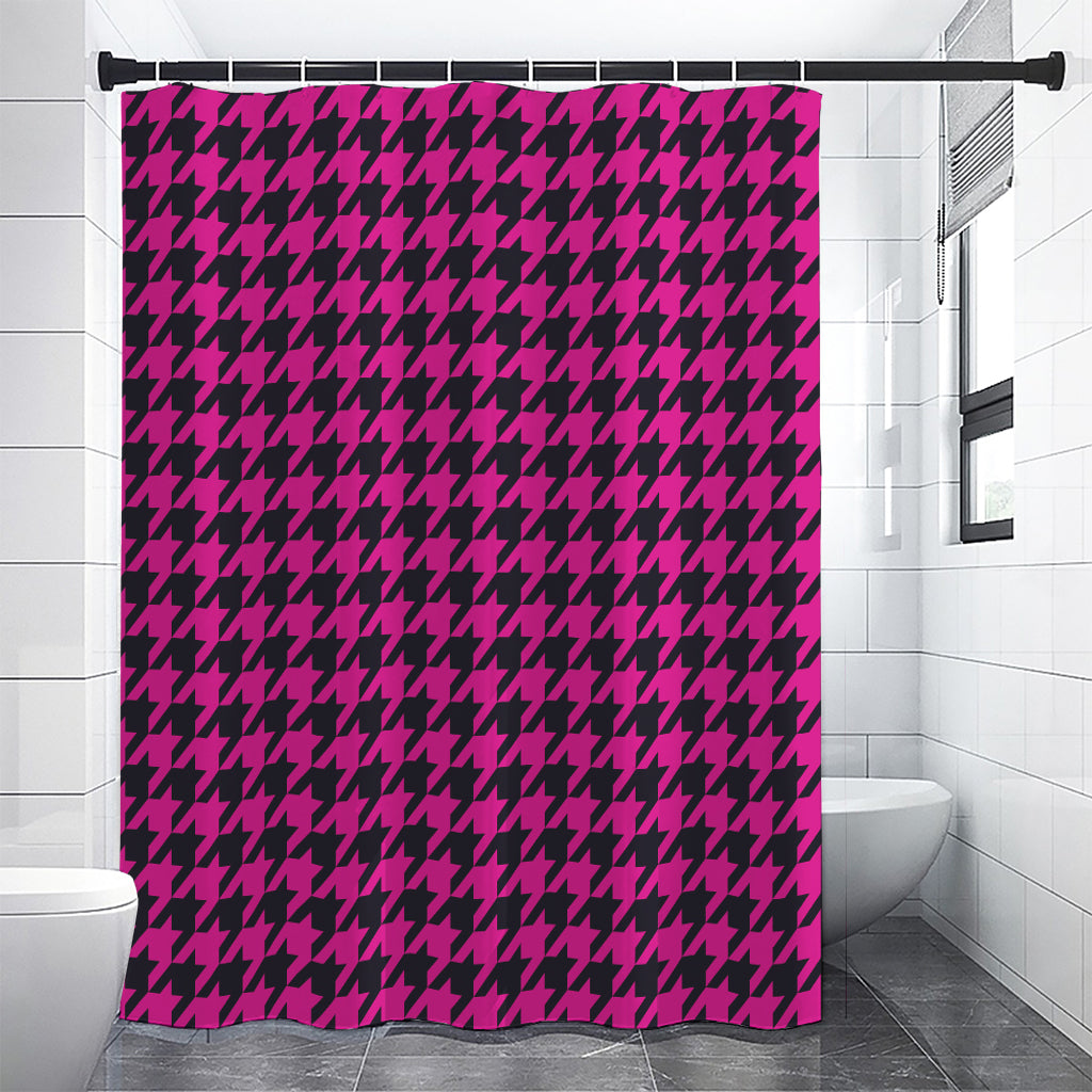 Magenta Pink And Black Houndstooth Print Premium Shower Curtain