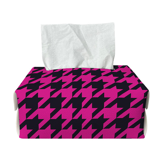 Magenta Pink And Black Houndstooth Print Rectangle Tissue Box Cover