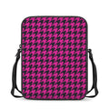 Magenta Pink And Black Houndstooth Print Rectangular Crossbody Bag