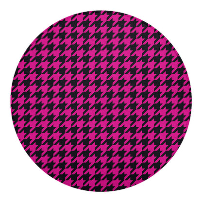 Magenta Pink And Black Houndstooth Print Round Blanket