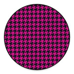 Magenta Pink And Black Houndstooth Print Round Floor Mat